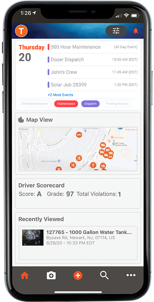 Tenna App Showing the Dashboard