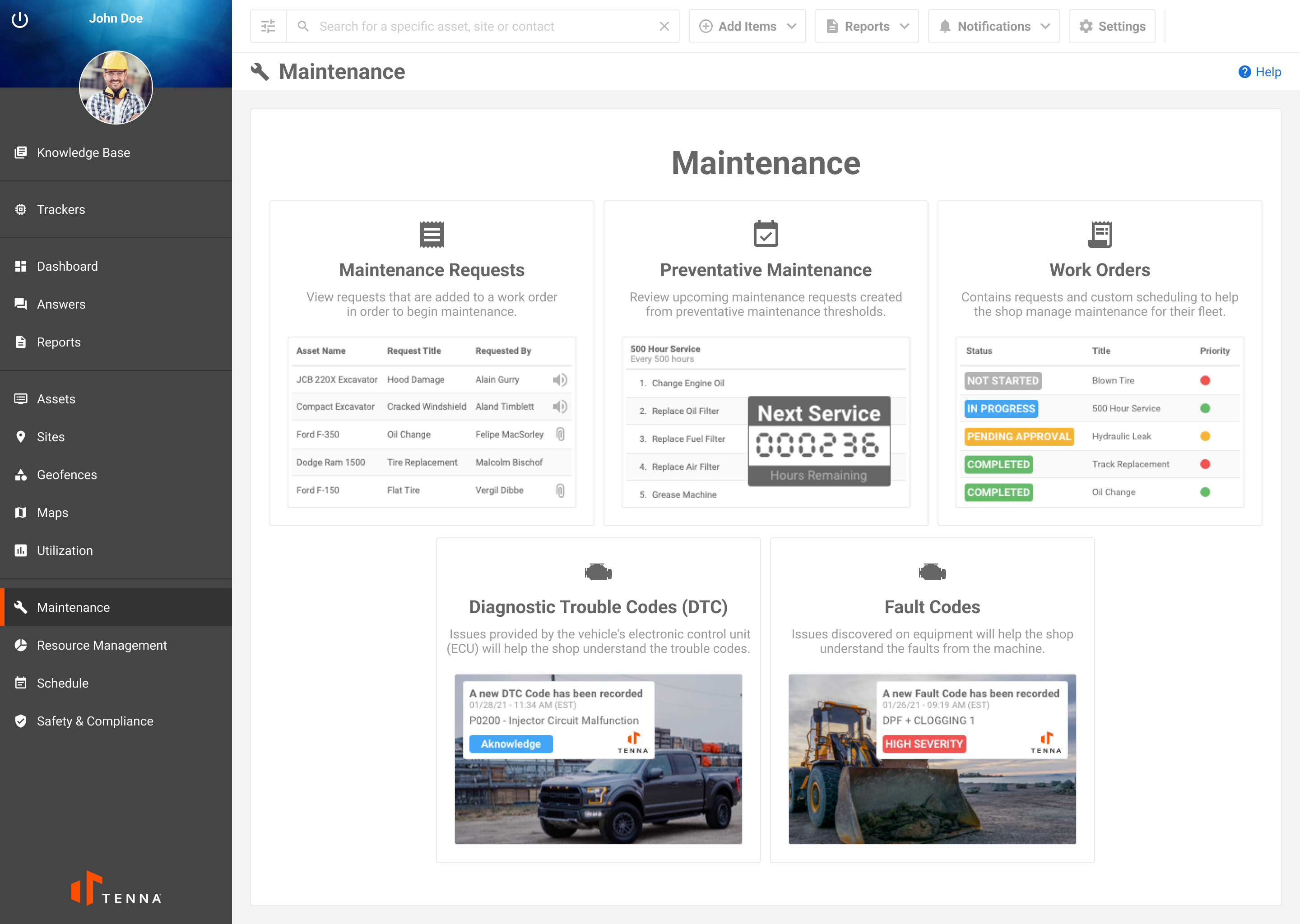 Tenna Maintenance Splash Page